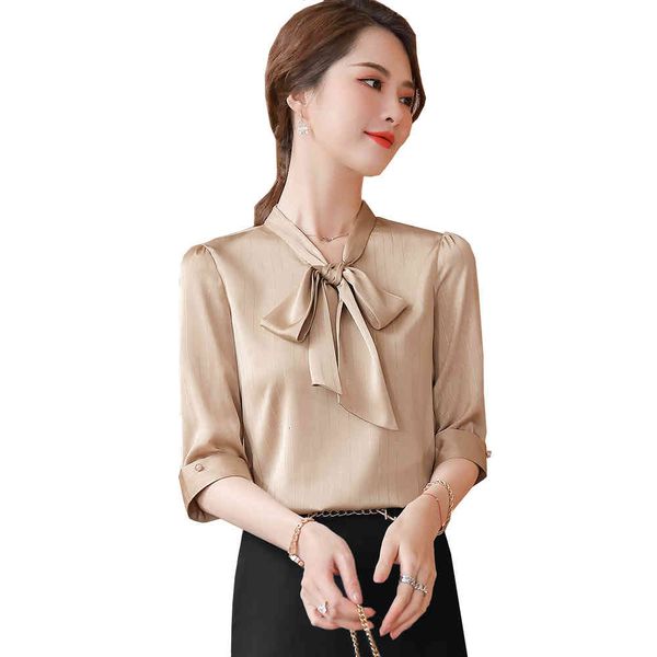 

women's blouses & shirts 2021 new ladies half sleeve bow blouse women pink red white apricot shirt 4xl 5xl cxao