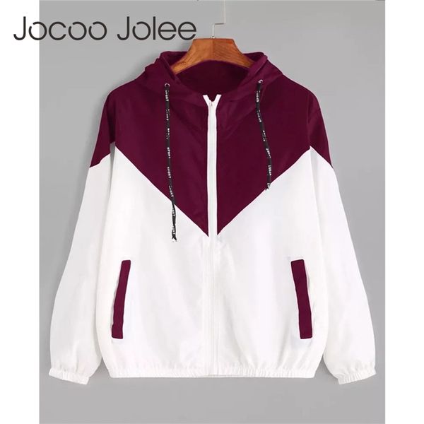 

spring autumn fashion hooded two tone windbreaker jacket zipper pockets casual long sleeves feminino coats outwear 210416, White
