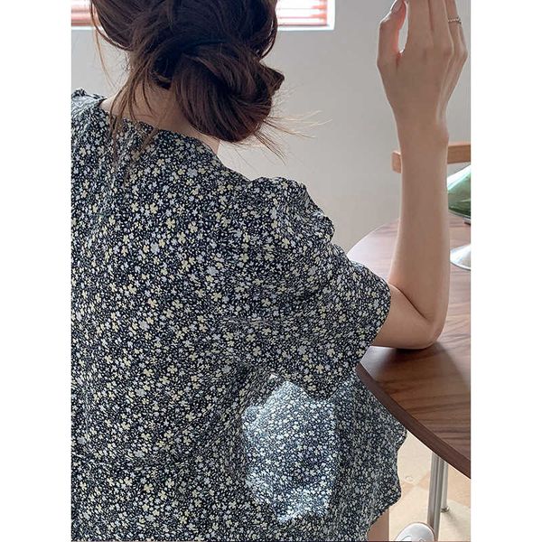 

summer meral 2021 korean v-neck floral dress, Black;gray