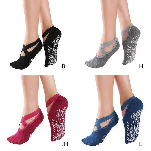 

sports socks ladies yoga non-slip backless silicone cotton cross terry invisible boat breathable ballet dance fitness, Black