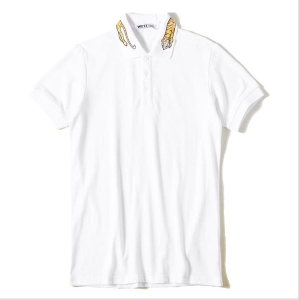 

trend summer new style european and american style tiger collar embroidered polo shirt sportswear temperament youth loose short-sleeved fash, White;black