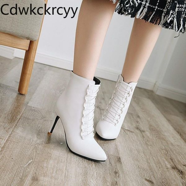 

boots winter the fashion pointed fine heel 8cm white plus cashmere keep warm high women size 34-48, Black