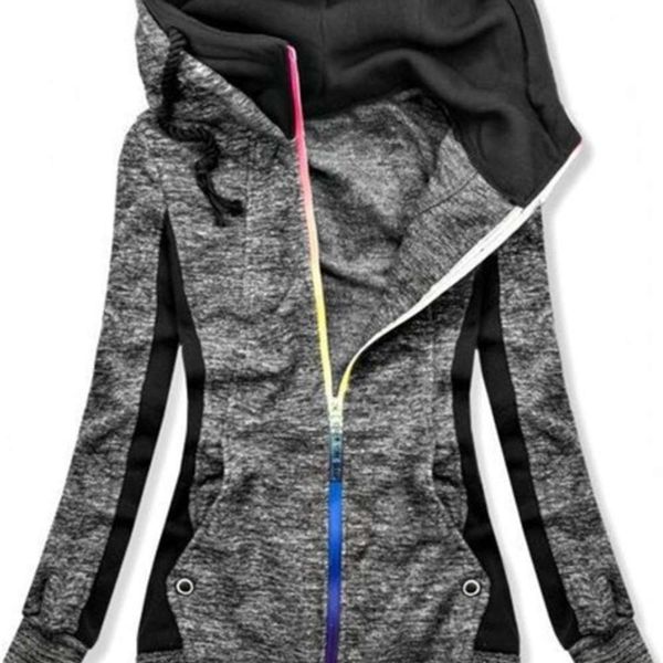 

casual dresses women's autumn and winter solid color stitching cardigan hooded medium length sweater, Black;gray