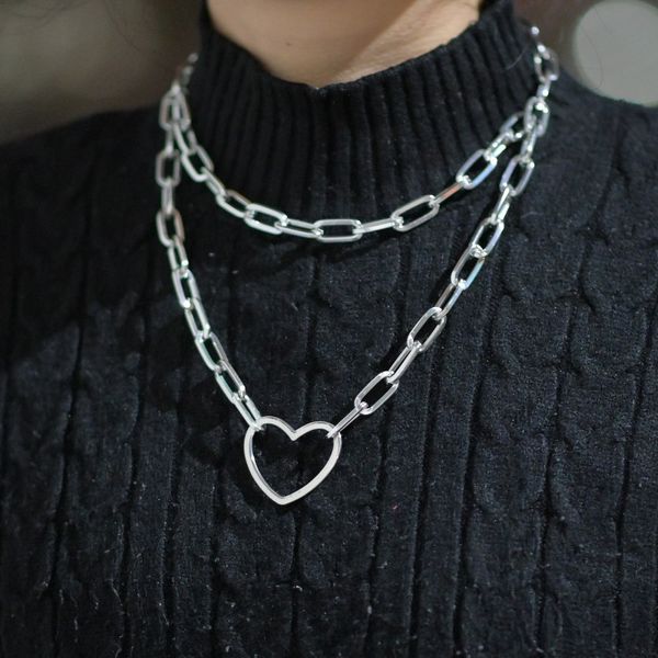 

necklaces pendants big heart long chain choker collar necklace harajuku punk women girls emo kawaii necklace jewelry hip hop accessories, Silver