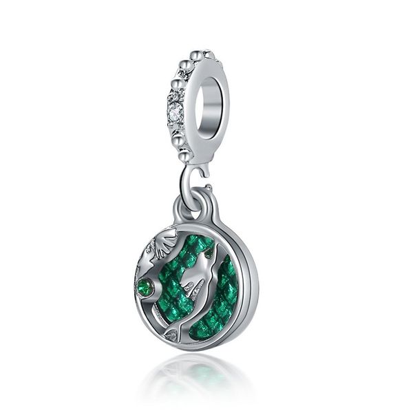 

fits pandora bracelets 20pcs mermaid green crystal dangle silver charms beads fits pandora charms bracelet necklace for jewelry making 925 s, Black