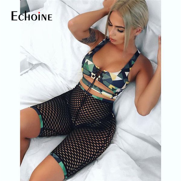 

women 3pcs swim print bandage bikini echoine set mesh shorts bathing suit push-up swimwear hollow out bea, White;black