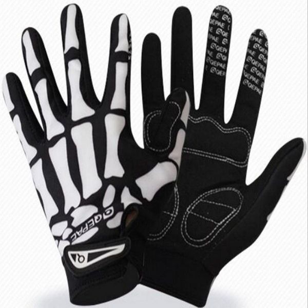 

cycling gloves outdoor sport racing bike motorcycle ghost skeleton skull bone adjustable wrist strap, Black