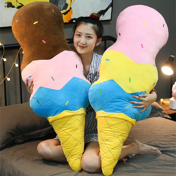 

50110cm giant brown pink ice cream cone plush pillow soft stuffed food decor props for sofa chair children gift