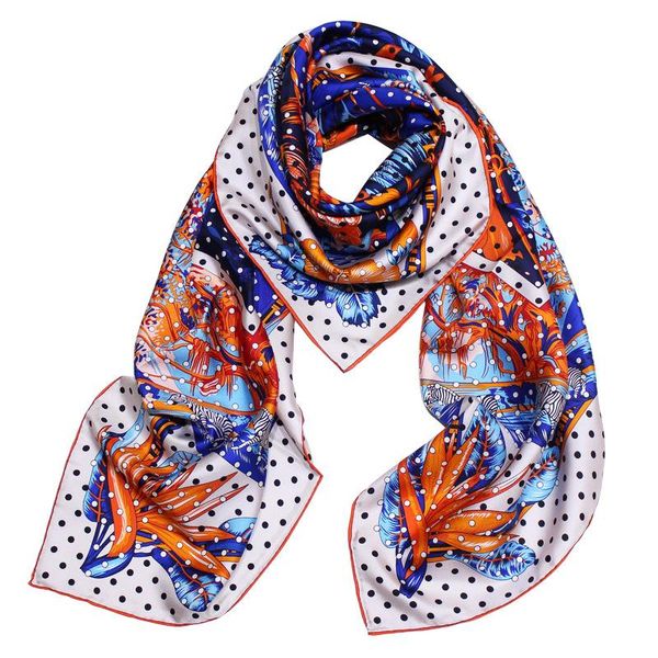 

scarves dot flowers and birds print pure twill silk scarf big square shawl match high neck wear accessory fj102, Blue;gray