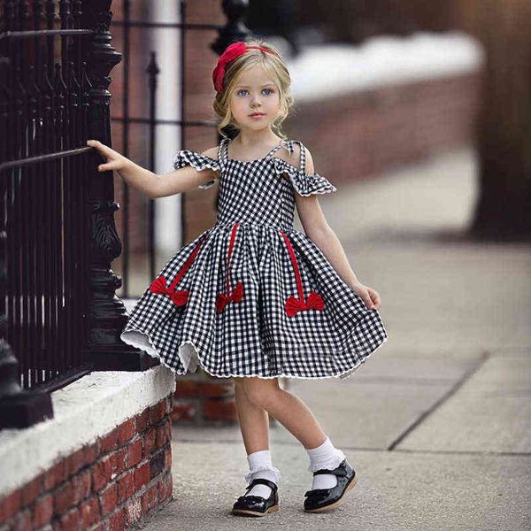 

eachin girls dresses fashion baby kids girl short sleeve off shoulder a-line plaid princess dress children casual beach dresses g1129, Red;yellow
