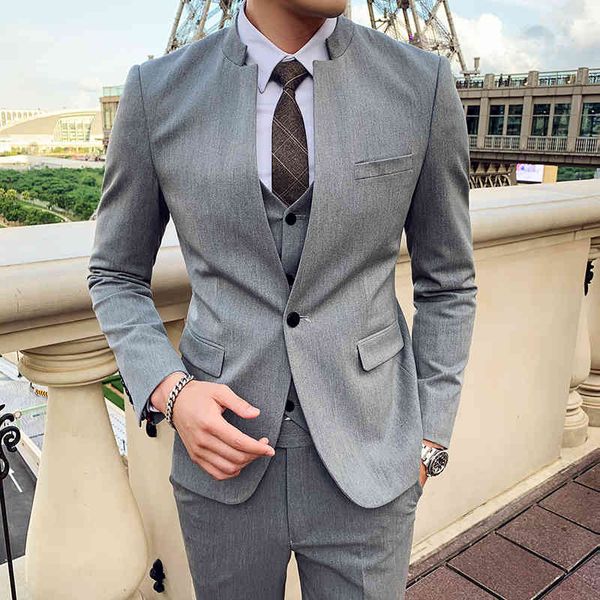 

men's suits & blazers (jacket + vest pants), fashion boutique clothing, high collar solid color robe, men's casual suit, bridegroo, White;black