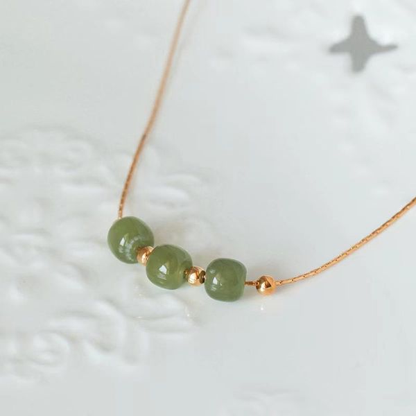 

chains greenjadesterlingsilverunderneath18krosegoldplated8-9mmjadedoubblelayerstrendynecklacethelengthofnecklace45cm/18inches, Silver