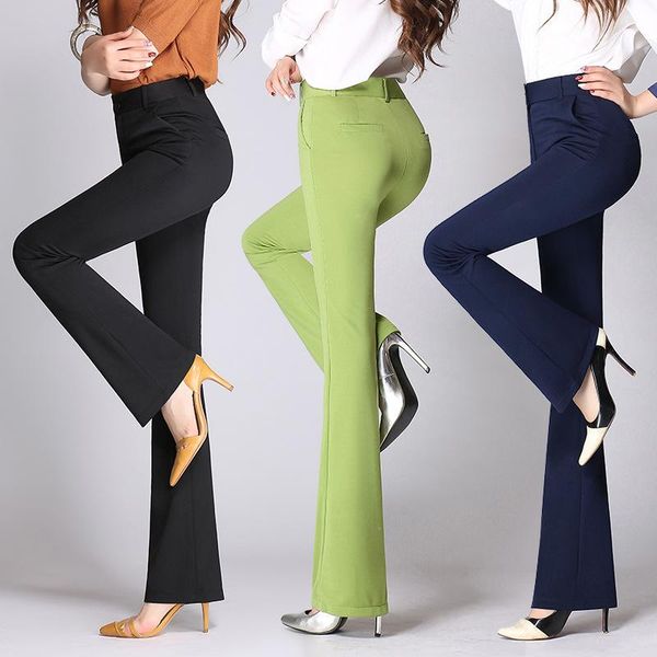 

women's pants & capris flare women 2021 autumn high waist elastic slim candy color 26~35 bodycon long ladies trousers workwear pantalon, Black;white