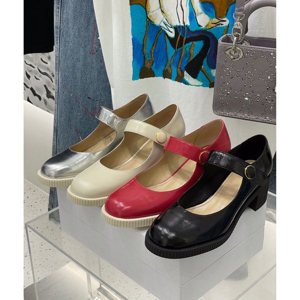 

genuine leather d french soled thick heel mary jane small leather single women's shoes sheepskin high, Black