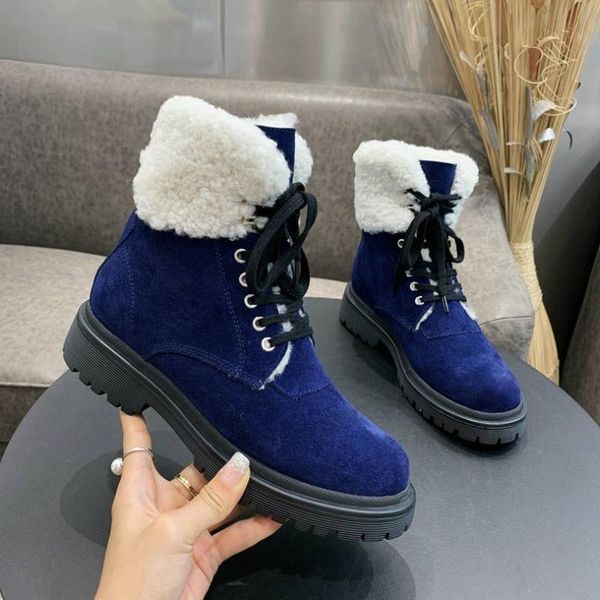 

boots warm wool winter lace up fashion women ankle, Black