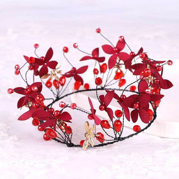 

red leaf hair crown headdress new crystal wedding accessories, Golden;white
