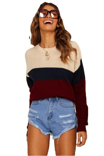 

women's sweaters wepbel sweater pullovers autumn winter pullover round neck loose color matching, White;black