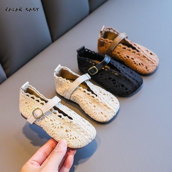 

kids weave shoes 2021 fashion toddler spring autumn wide fabric cut-outs breathable soft princess flat girls baby shoe, Black;grey
