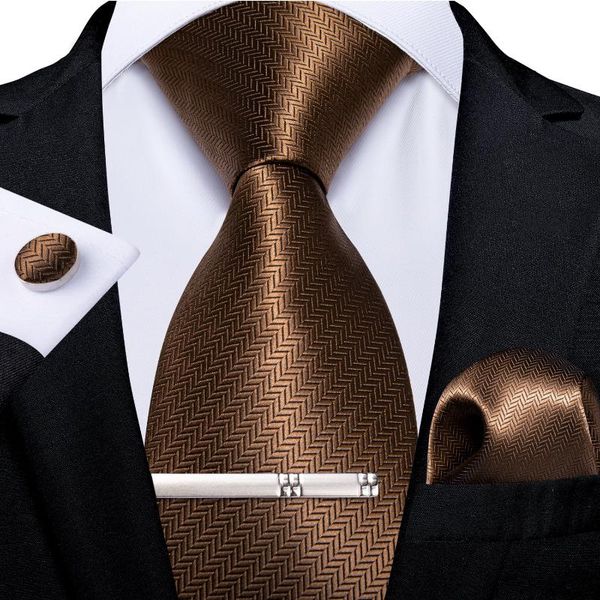 Fliegen 8 cm Solide Braun Gold Für Männer Business Hochzeit Seide Krawatte Einstecktuch Manschettenknöpfe Set Mit Clip Geschenk DiBanGu