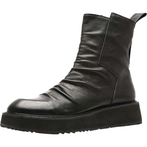 

boots mens business dress winter leather zipper side thick sole snow men footwear 7u0t, Black