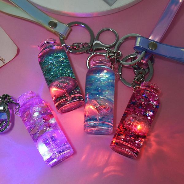 

keychains keychain milk tea cup glow transparent bubble flash personality creativity student bag pendant accessories car key ring gift, Silver