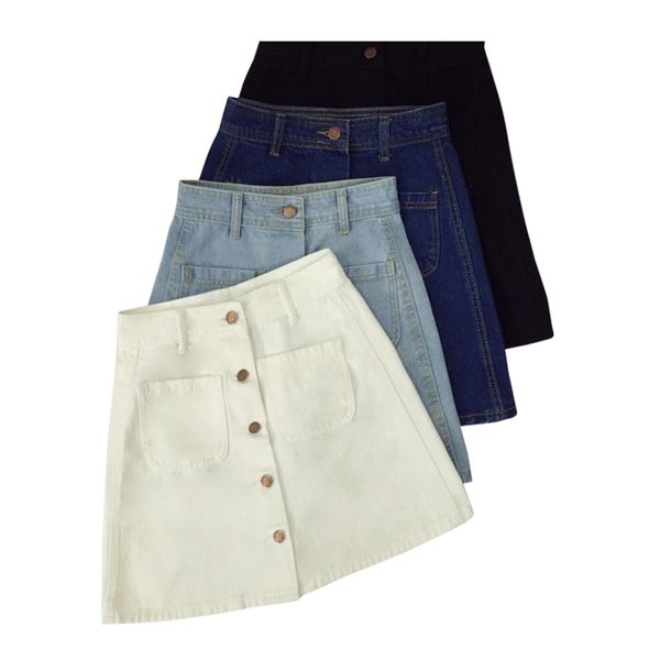 

mini jeans skirt woman single-breasted pockets solid streetwear chic denim skirts womens plus size bf a-line saia 210506, Black