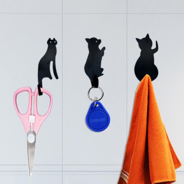 

3pcs/set black cartoon cat shape hook metal seamless key holder hanging hooks hats bag family robe wall hanger & rails