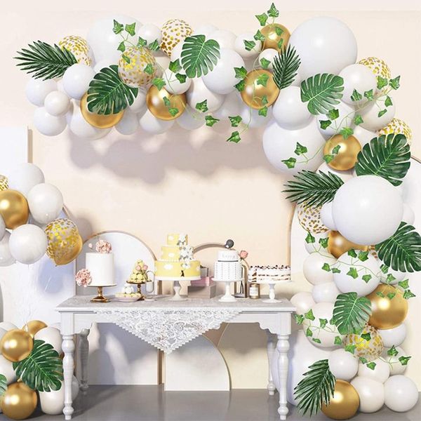 

white gold balloon garland arch kit confetti balloons artificial palm leaves wedding birthday party decorations kids baby shower