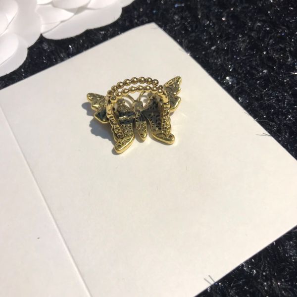 

original brand designer vintage gold ring colored zircon butterfly temperament ladies men's fashion jewelry party gift, Silver