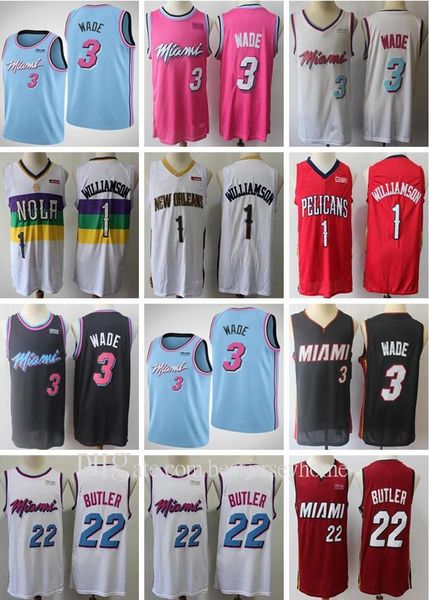 

men dwayne 3 wade jersey jimmy 22 butler stitched jerseys zion 1 williamson jerseys, Black;red
