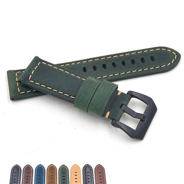 

watch bands 2021 handmade genuine leather band bracelet cowhide men strap fashion 22mm 24mm belt steel metal pin buckle for pam111 441, Black;brown