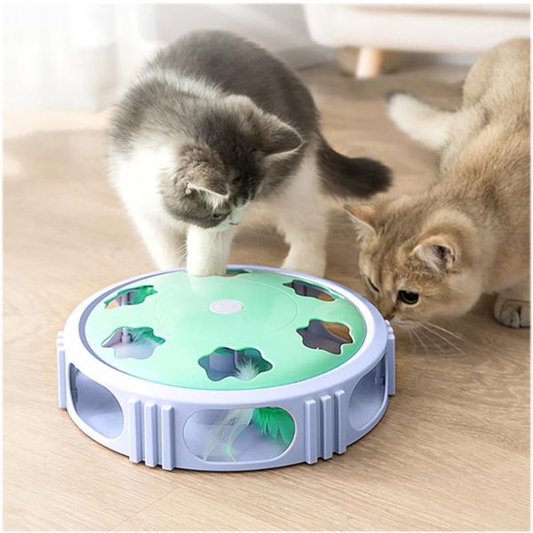 

cat toys automatic smart toy electric interactive turntable rotating for kitten play led light game teaser feather