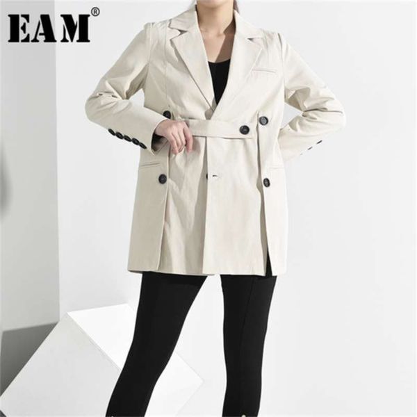 

[eam] loose fit button split temperament jacket lapel long sleeve women coat fashion tide spring autumn jq29000 210928, Black;brown