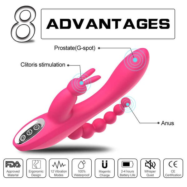 Kaninchen G-punkt Klitoris Stimulator Penis Anal Dildo Vibrator Doppel Penetration Sex Spielzeug für Frauen Erwachsene Paare Sexuelle Produkt X0602 8OOC
