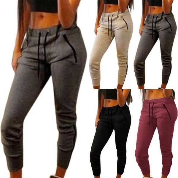 

women's pants & capris solid color zip pocker jogger women lace up ankle long trousers for sport gym, Black;white