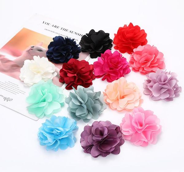 

2021 2" mini solid color chiffon fabric rose flower for baby hair accessory s, Slivery;white