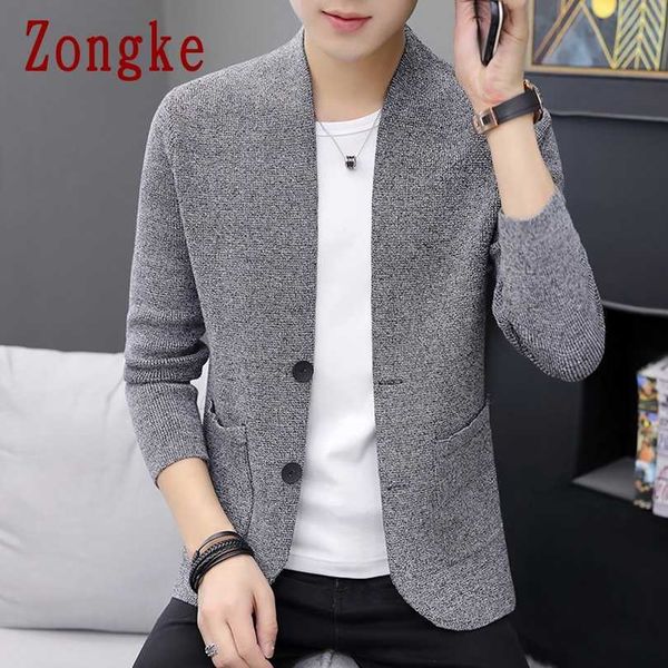 

zongke solid cardigan men clothing knitted sweater clothes sweaters s spring -3xl 210909, White;black