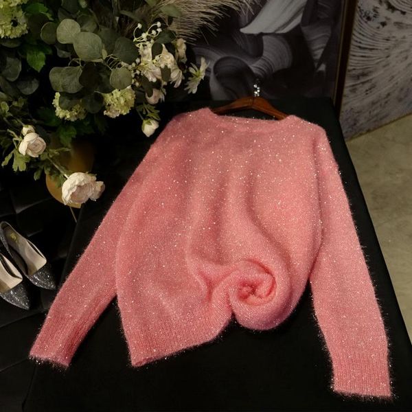 

women's sweaters autumn fashion o-neck long sleeve pullover lurex shinny bling sweater knitwear jumpers, White;black