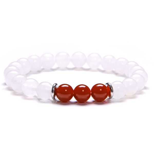 Bracciali con pietre preziose di agata rossa da 8 mm per donna, vero braccialetto con perline bianche naturali, eleganti gioielli femminili