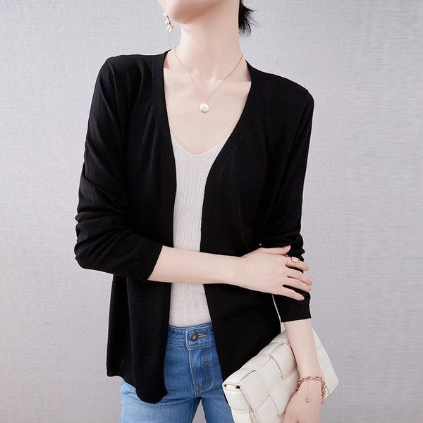 

women's knits & tees ultra-thin sun protection clothing women 2021 summer knit sweater thin long-sleeved cardigan loose ice silk, White