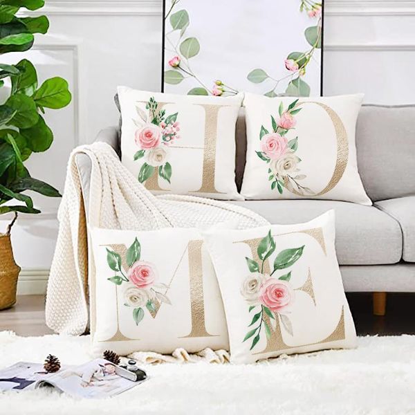 

pillow case gold alphabet flower pillowcase sofa cushion cover living room office decor throw home bedroom cases gifts