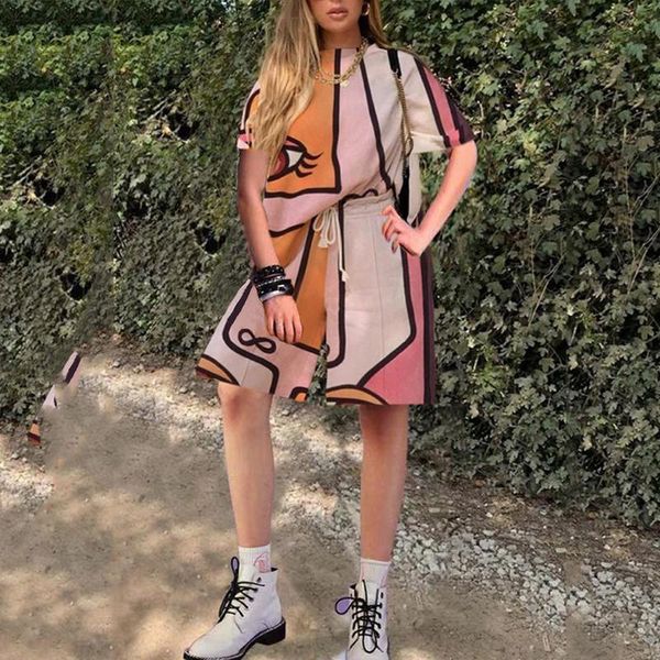 

women's tracksuits abstract eye pattern print women 2 piece set summer fashion casual o neck short sleeve and wide-legged trousers leis, Gray