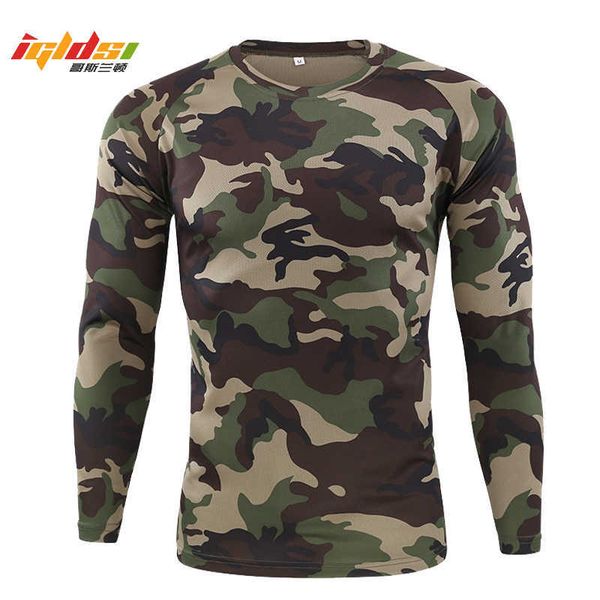 

men's breathable quick dry military army shirt autumn spring men long sleeve tactical camouflage t-shirt camisa masculina 210629, White;black