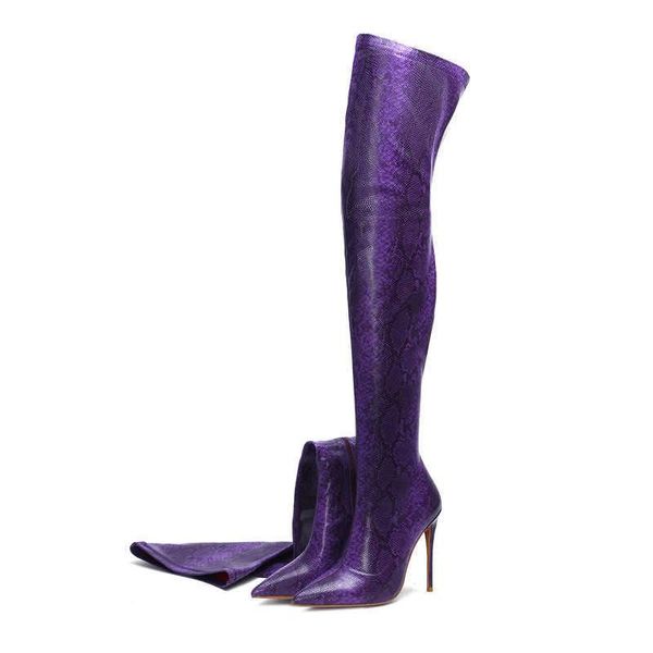 

boots large size high tube knee snake long women's shoes elastic cloth, Black
