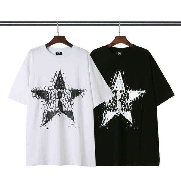 

summer 2022 fashion brand revenge lightning five pointed star print loose men's and women's short sleeved t-shirt, White;black