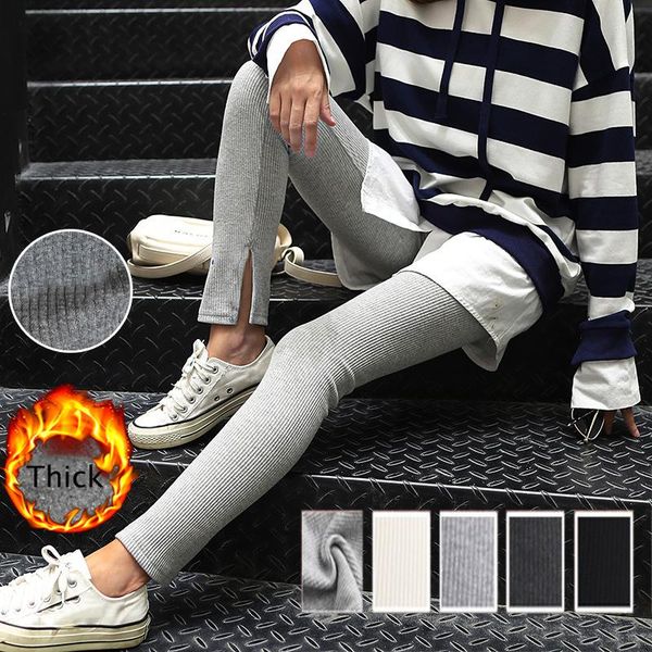 

women's leggings women black grey skinny pants split rib legins girls comfort cotton spandex stretch legging ladies