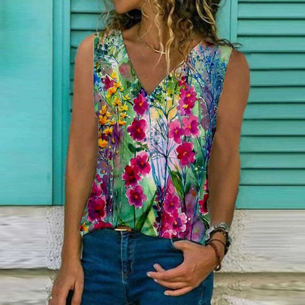 

women's blouses & shirts fashion women flower print spring blouse shirt summer v-neck sleeveless vintage casual loo 7f6x, White
