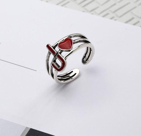 

cluster rings s925 thai silver round retro fashion red love dripping ring peach heart open party jewqelry gift for women, Golden;silver