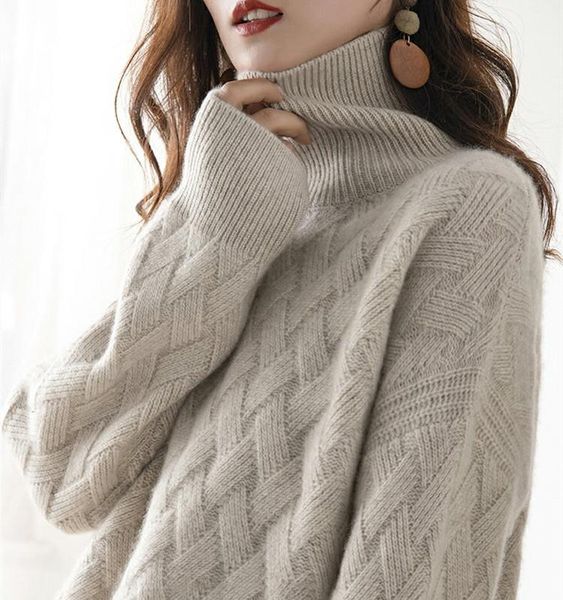 

women's sweaters autumn winter turtleneck cashmere sweater woman 2021 style languid breeze loose thick pullover underlay wool, White;black