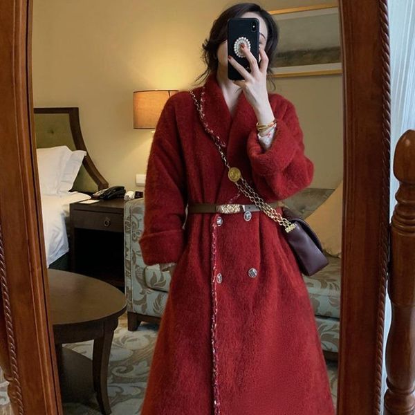 

women's wool & blends big eees sunset boulevard super show face small mohair cloth coat lapels long winter, Black